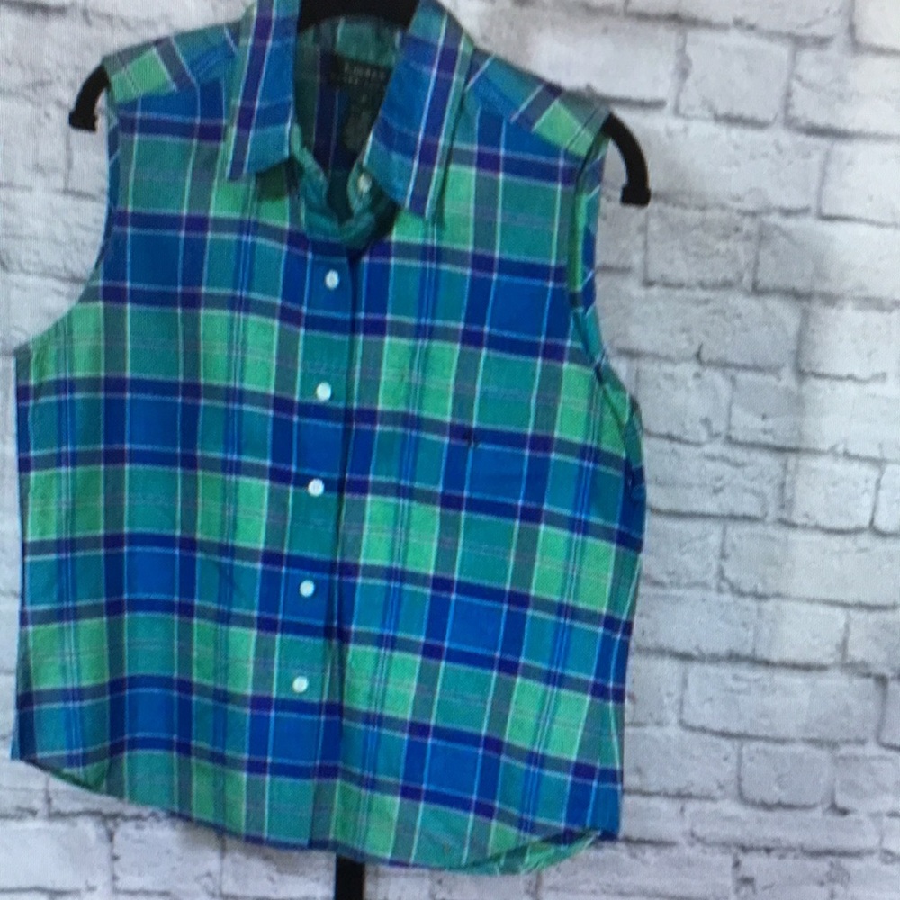 Blue and Green Plaid Kids Sleeveless Shirt